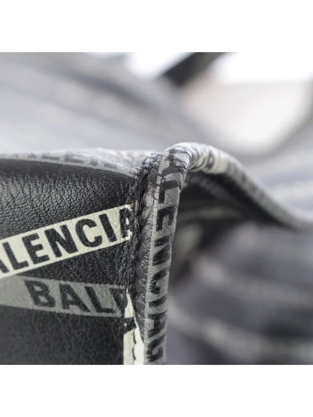 Balenciaga Calf Paper Leather Logo Striped All Over Pattern Tote Black